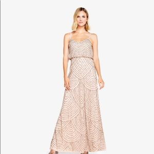 Adrianna Papell Art Deco beaded gown in taupe/pink size 4P, in perfect condition